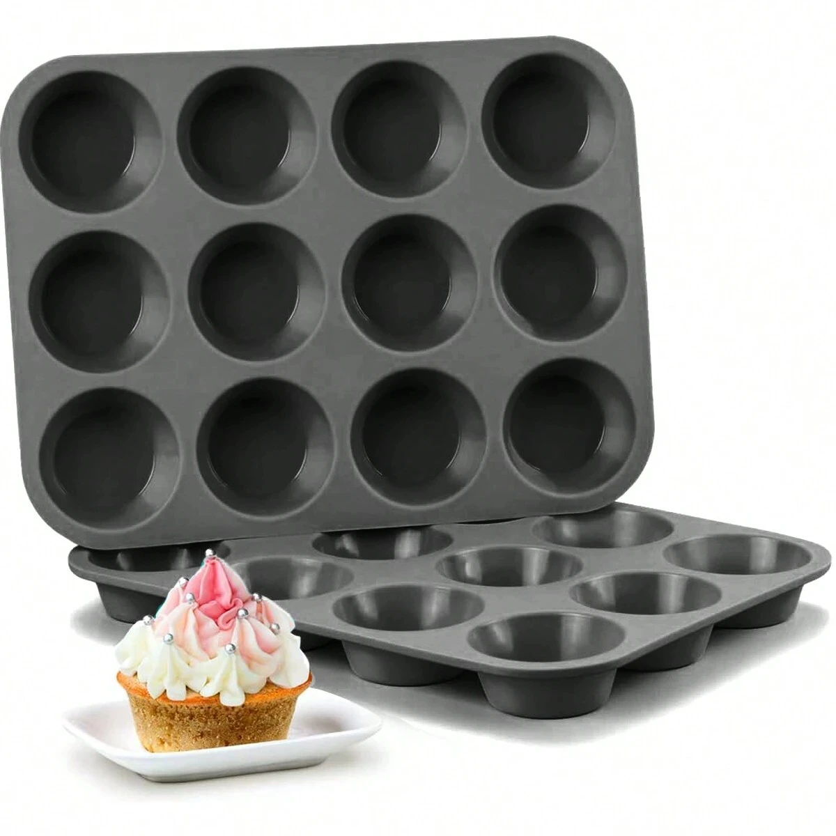 Silikonowa forma do muffinek na 12 babeczek Szary