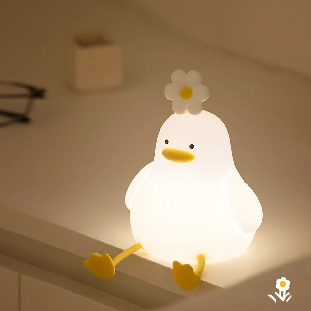 Silikonowa lampka nocna kaczka LED z timerem dla dzieci ładowana USB Granatowy