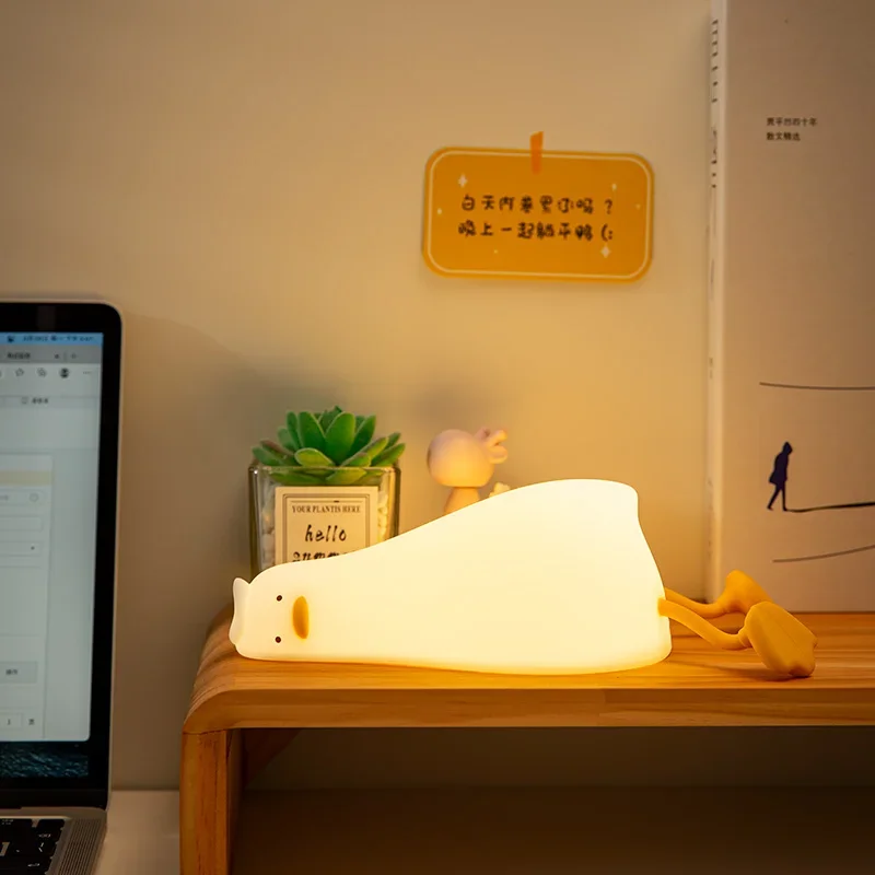 Silikonowa lampka nocna kaczka LED z timerem dla dzieci ładowana USB Pomarańczowy