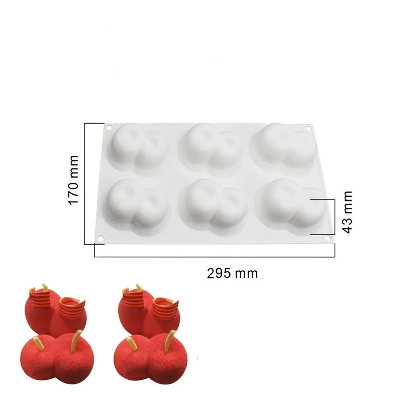 Silikonowe formy do musów i ciast w kształcie owoców 3D 6 cherries