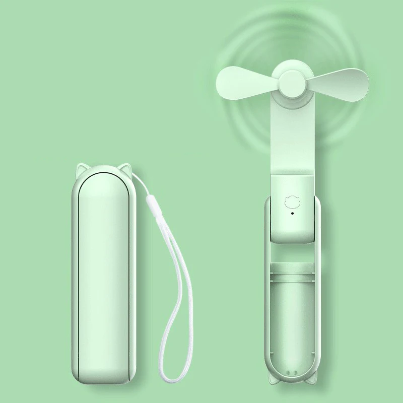 Składany wentylator ręczny USB z 3 prędkościami – do podróży i biura Zielony