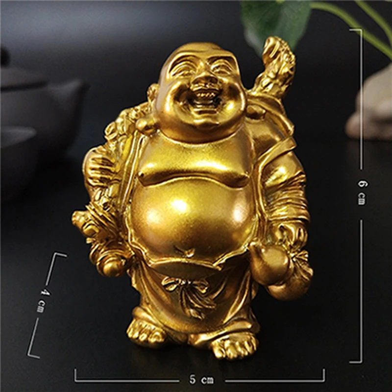 Śmiejący się Budda feng shui — złota figurka dobrobytu Armijna zieleń