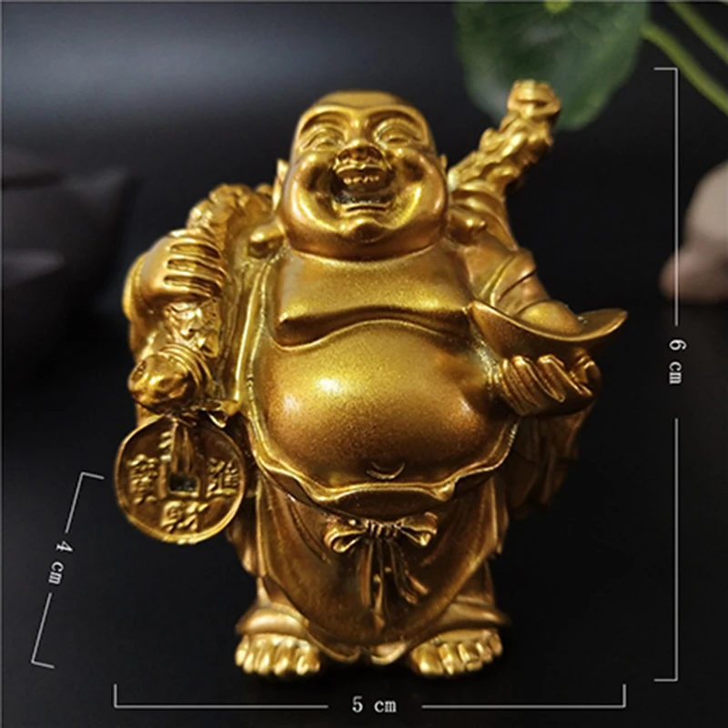 Śmiejący się Budda feng shui — złota figurka dobrobytu Burgundia