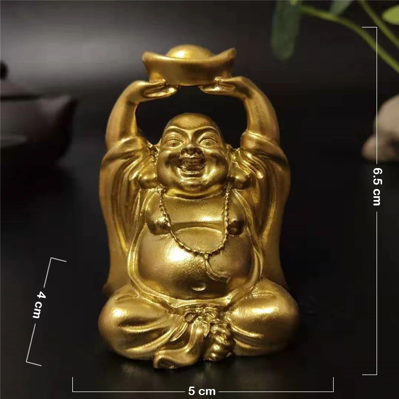 Śmiejący się Budda feng shui — złota figurka dobrobytu Ciemny szary