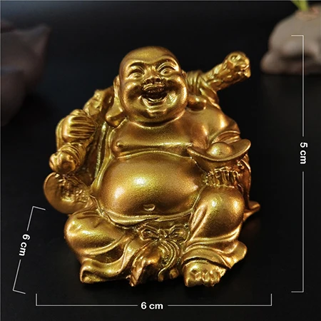Śmiejący się Budda feng shui — złota figurka dobrobytu Jasnoszary