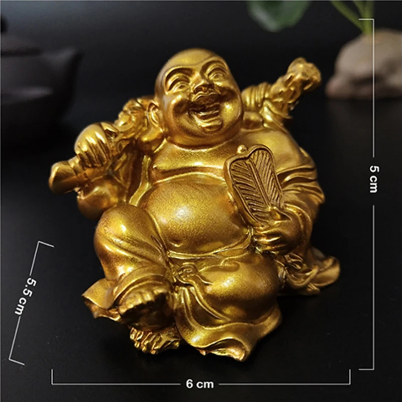 Śmiejący się Budda feng shui — złota figurka dobrobytu Jasnożółty