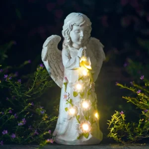 Solarna figurka anioła z sukulentem i 7 lampkami LED Kolba