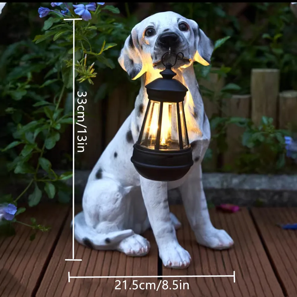 Solarna figurka psa do ogrodu z lampką LED — Golden Retriever, Owczarek, Rottweiler Biały