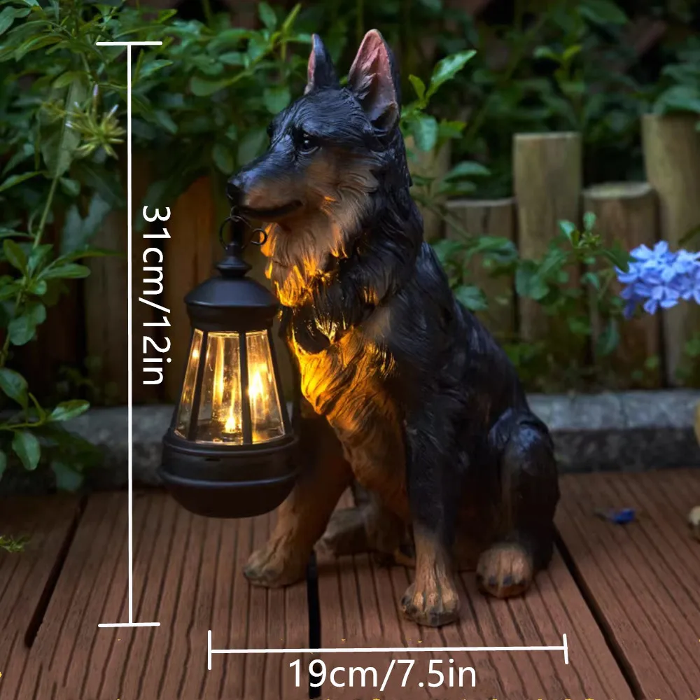 Solarna figurka psa do ogrodu z lampką LED — Golden Retriever, Owczarek, Rottweiler Brązowy