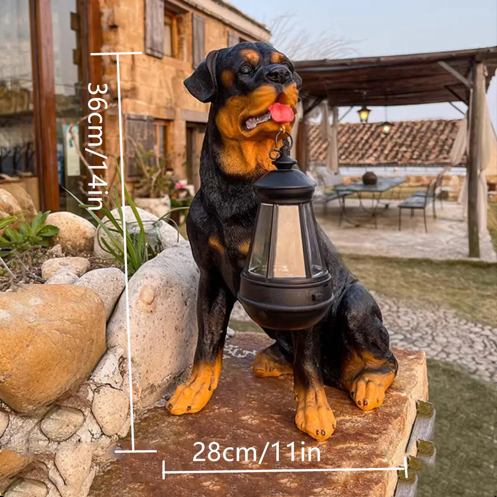 Solarna figurka psa do ogrodu z lampką LED — Golden Retriever, Owczarek, Rottweiler Ciemnoszary