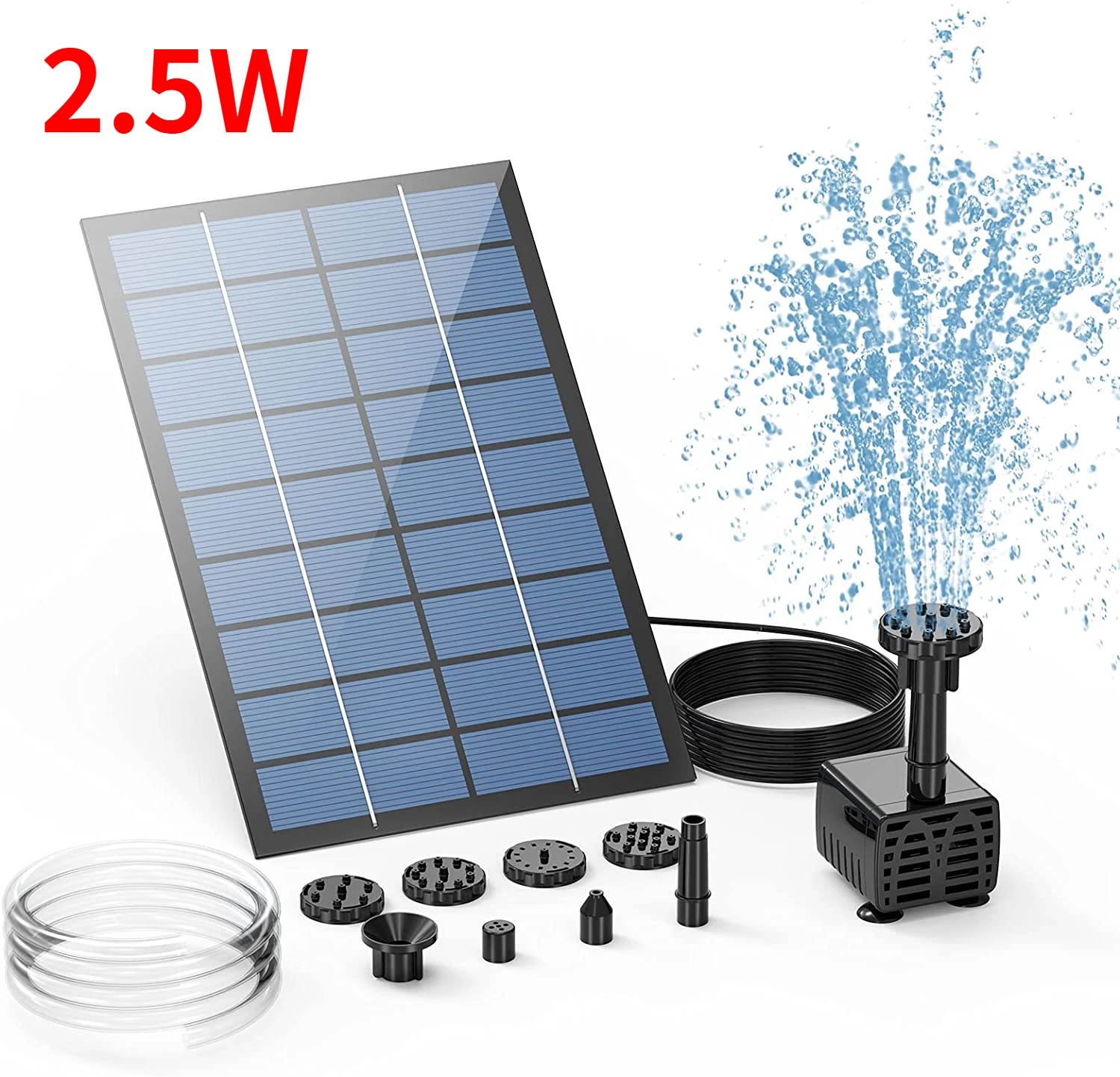 Solarna fontanna 2,5 W z 6 dyszami - pompa do oczka wodnego Róża