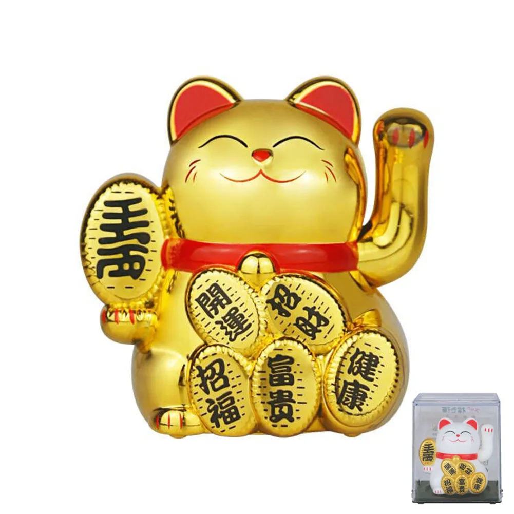 Solarny kot maneki neko machający łapką 2 cale Jasnoszary