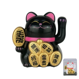 Solarny kot maneki neko machający łapką 2 cale Jasnożółty