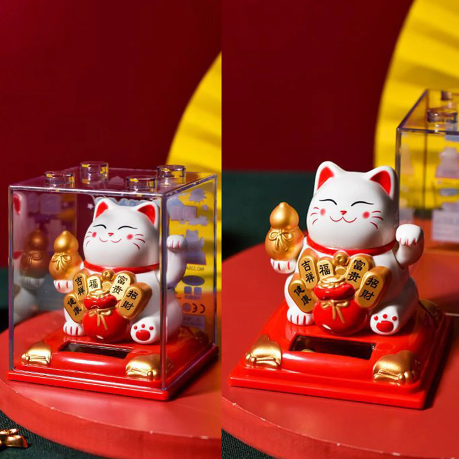 Solarny Maneki Neko - machający kot na szczęście Khaki