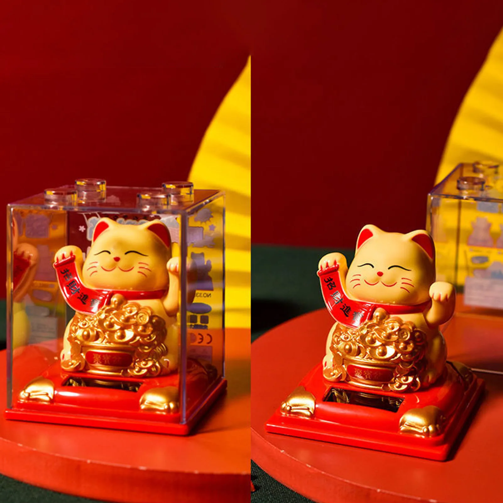 Solarny Maneki Neko - machający kot na szczęście Ciemny szary