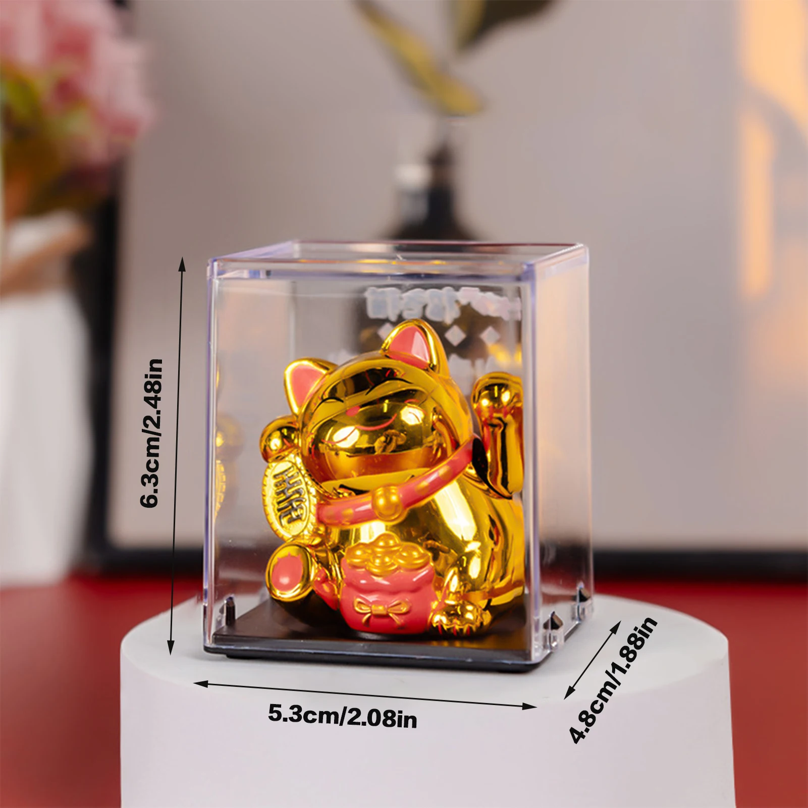 Solarny Maneki Neko - machający kot na szczęście Jasnożółty