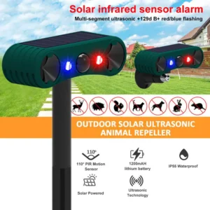 Solarny odstraszacz zwierząt z czujnikiem ruchu PIR — ochrona ogrodu 