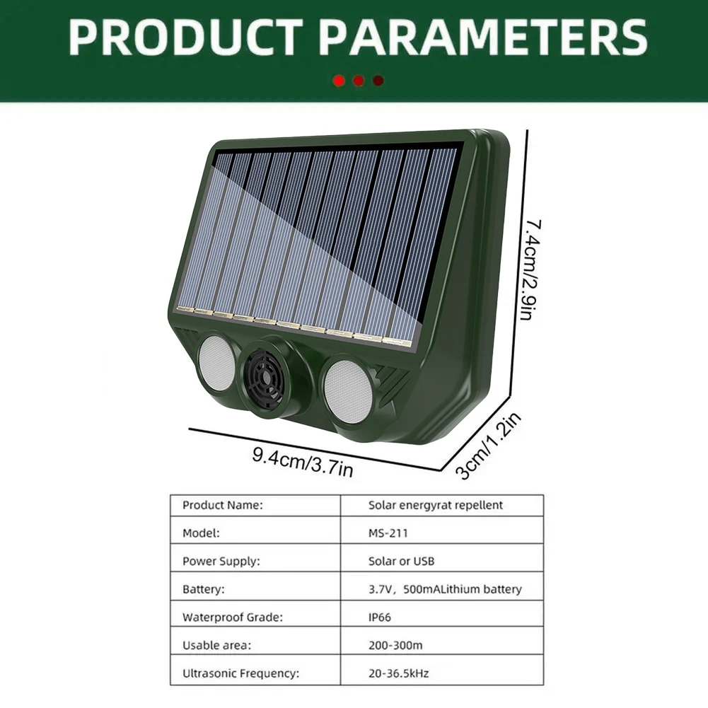 Solarny odstraszacz zwierząt z lampą błyskową i dźwiękiem Armijna zieleń