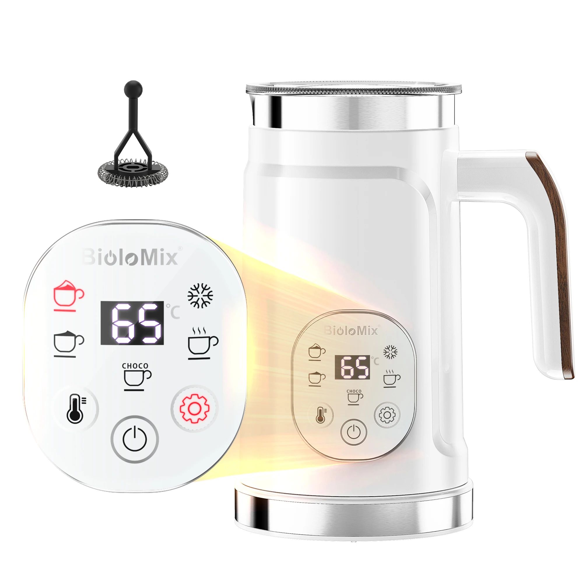 Spieniacz do mleka BioloMix 5w1 z wyświetlaczem LED Biały (model 102e)