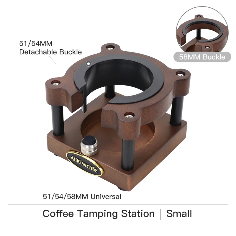 Stacja tamperowania do espresso z orzechowym uchwytem — 51/54/58 mm Czarny