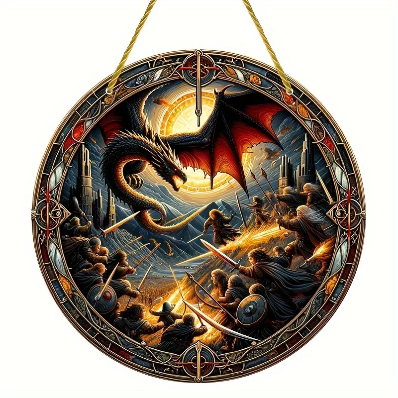 Sun Catcher smok akrylowy — wisząca dekoracja z efektem witraża do salonu Błękitny