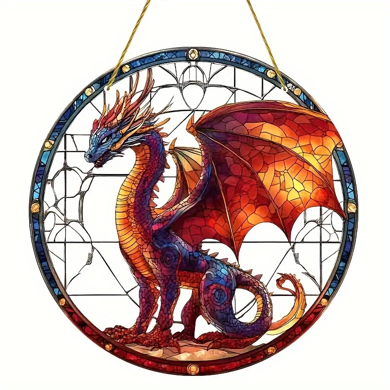 Sun Catcher smok akrylowy — wisząca dekoracja z efektem witraża do salonu Jasnożółty