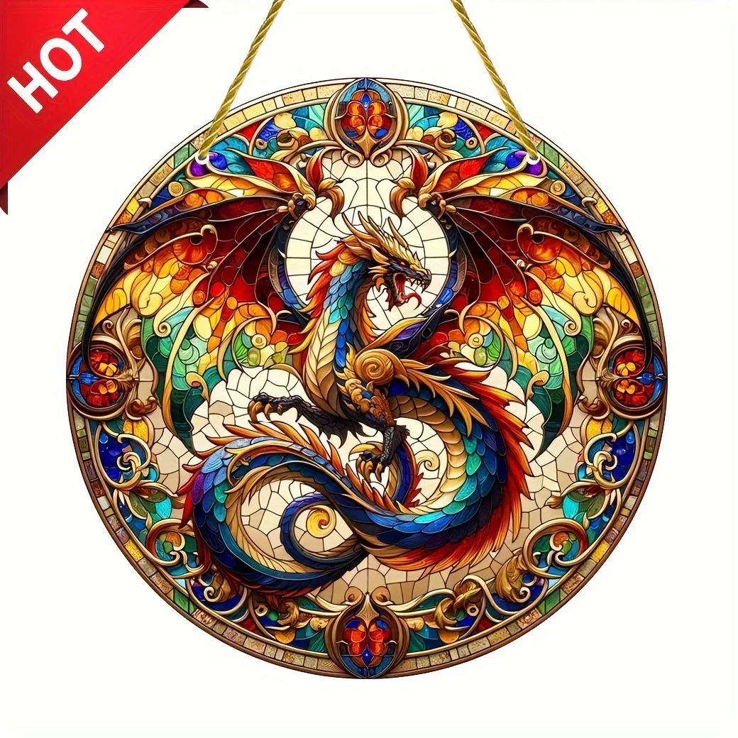 Sun Catcher smok akrylowy — wisząca dekoracja z efektem witraża do salonu Jasny róż