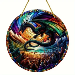 Sun Catcher smok akrylowy — wisząca dekoracja z efektem witraża do salonu Zielony jabłko