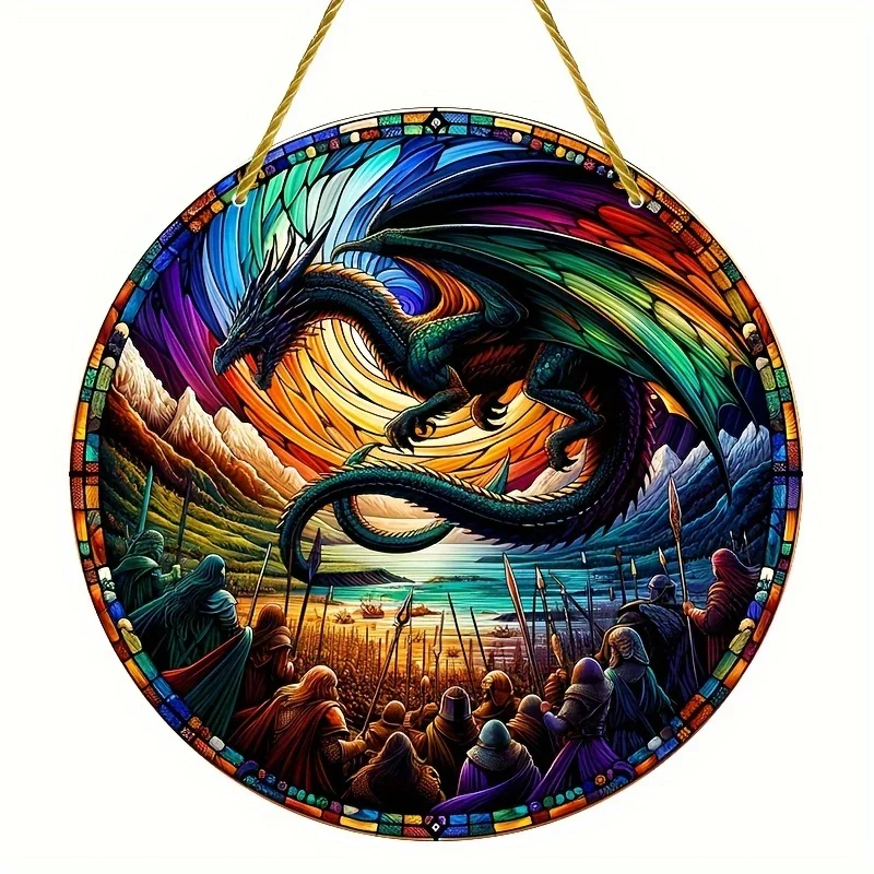 Sun Catcher smok akrylowy — wisząca dekoracja z efektem witraża do salonu Zielony jabłko