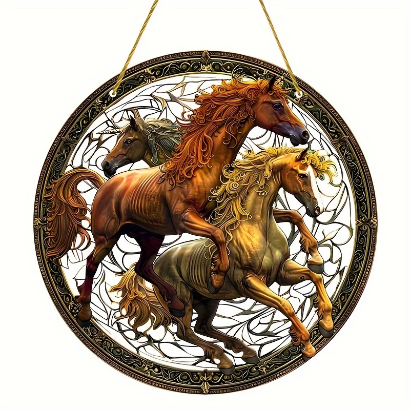 Suncatcher akrylowy okrągły z koniem kolorowy wieszak ogrodowy Biały