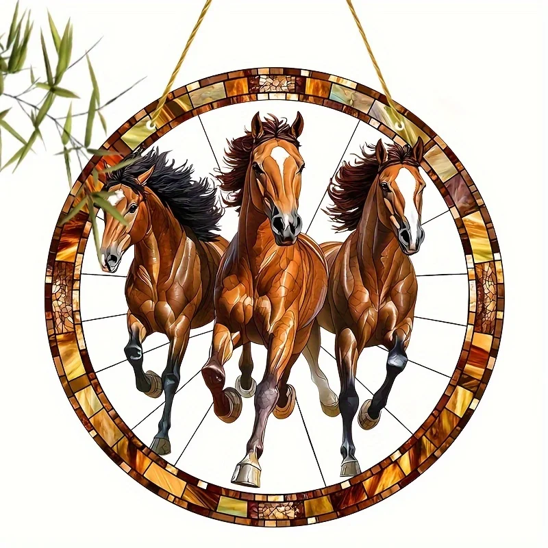 Suncatcher akrylowy okrągły z koniem kolorowy wieszak ogrodowy Burgundia