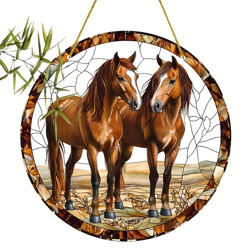 Suncatcher akrylowy okrągły z koniem kolorowy wieszak ogrodowy Czerwona róża