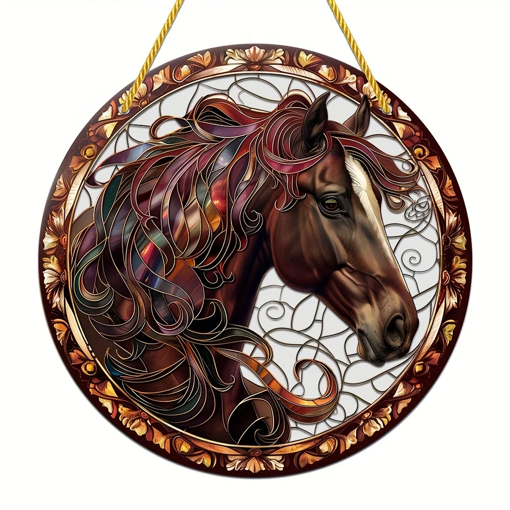 Suncatcher akrylowy okrągły z koniem kolorowy wieszak ogrodowy Czerwonawo pomarańczowy