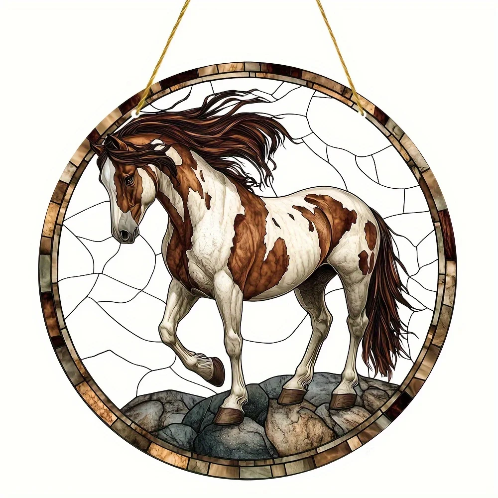 Suncatcher akrylowy okrągły z koniem kolorowy wieszak ogrodowy Granatowy