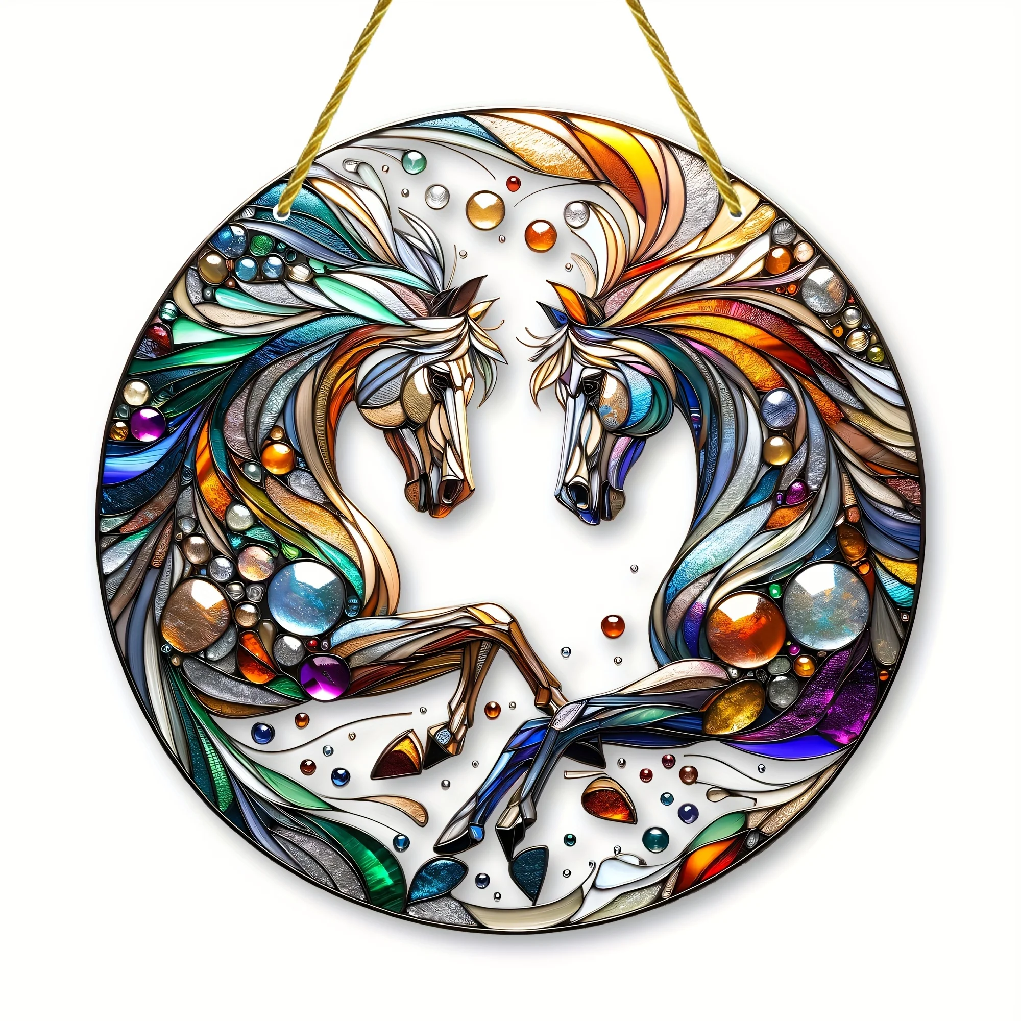 Suncatcher akrylowy okrągły z koniem kolorowy wieszak ogrodowy Jabłko złote