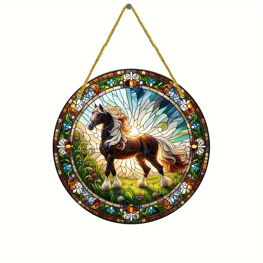 Suncatcher akrylowy okrągły z koniem kolorowy wieszak ogrodowy Jasny róż