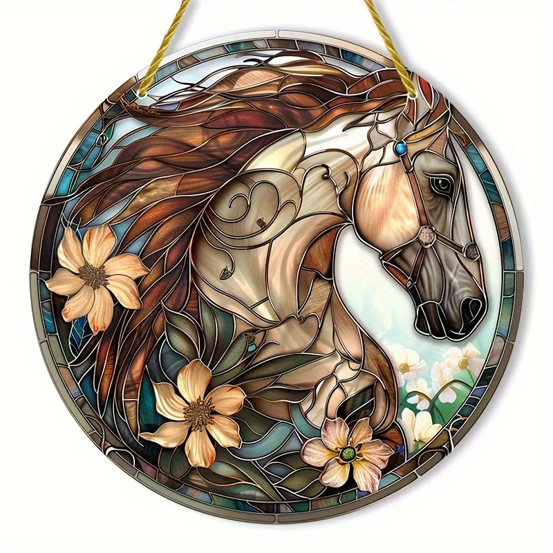 Suncatcher akrylowy okrągły z koniem kolorowy wieszak ogrodowy Niebieski