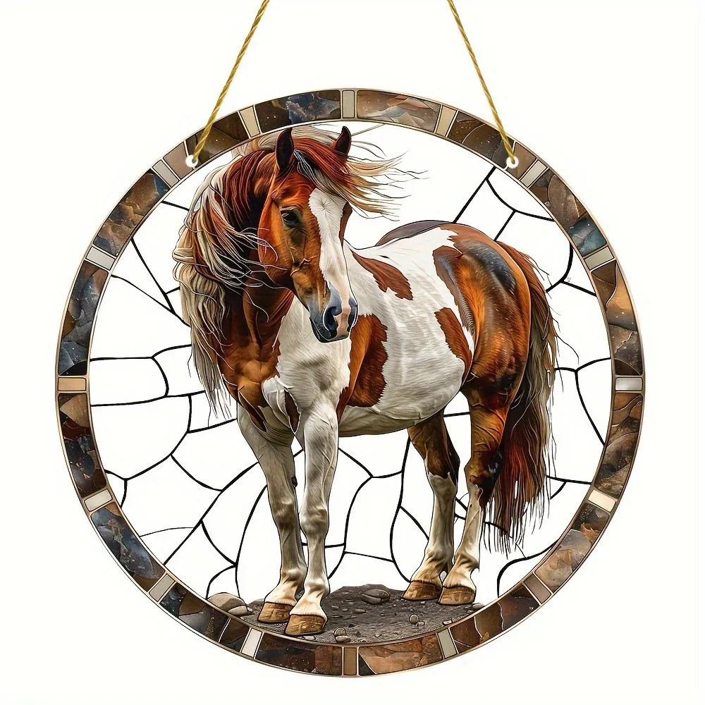 Suncatcher akrylowy okrągły z koniem kolorowy wieszak ogrodowy Zielony jabłko