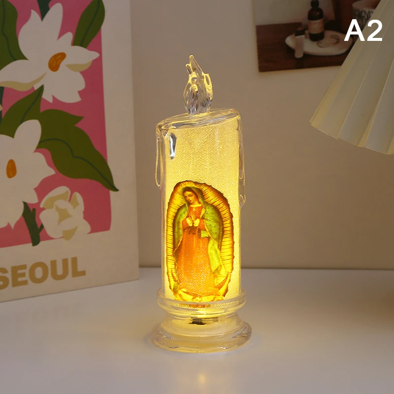 Świeczka LED Jezus Matka Boska bezpłomieniowa lampka religijna Biały