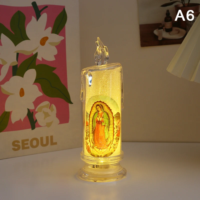 Świeczka LED Jezus Matka Boska bezpłomieniowa lampka religijna Fioletowy