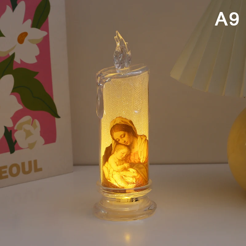 Świeczka LED Jezus Matka Boska bezpłomieniowa lampka religijna Rgb