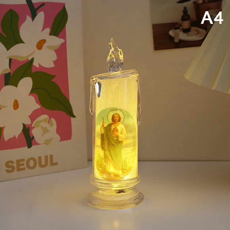 Świeczka LED Jezus Matka Boska bezpłomieniowa lampka religijna Zielony
