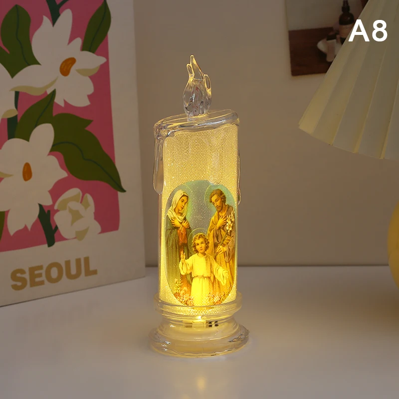 Świeczka LED Jezus Matka Boska bezpłomieniowa lampka religijna Zmienny