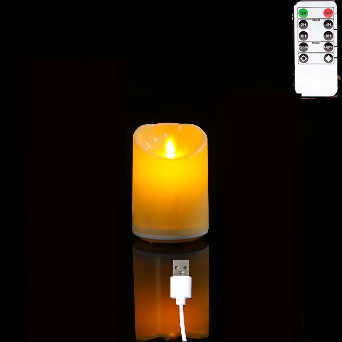 Świeca LED z ruchomym płomieniem i pilotem, ładowana USB Czerwony