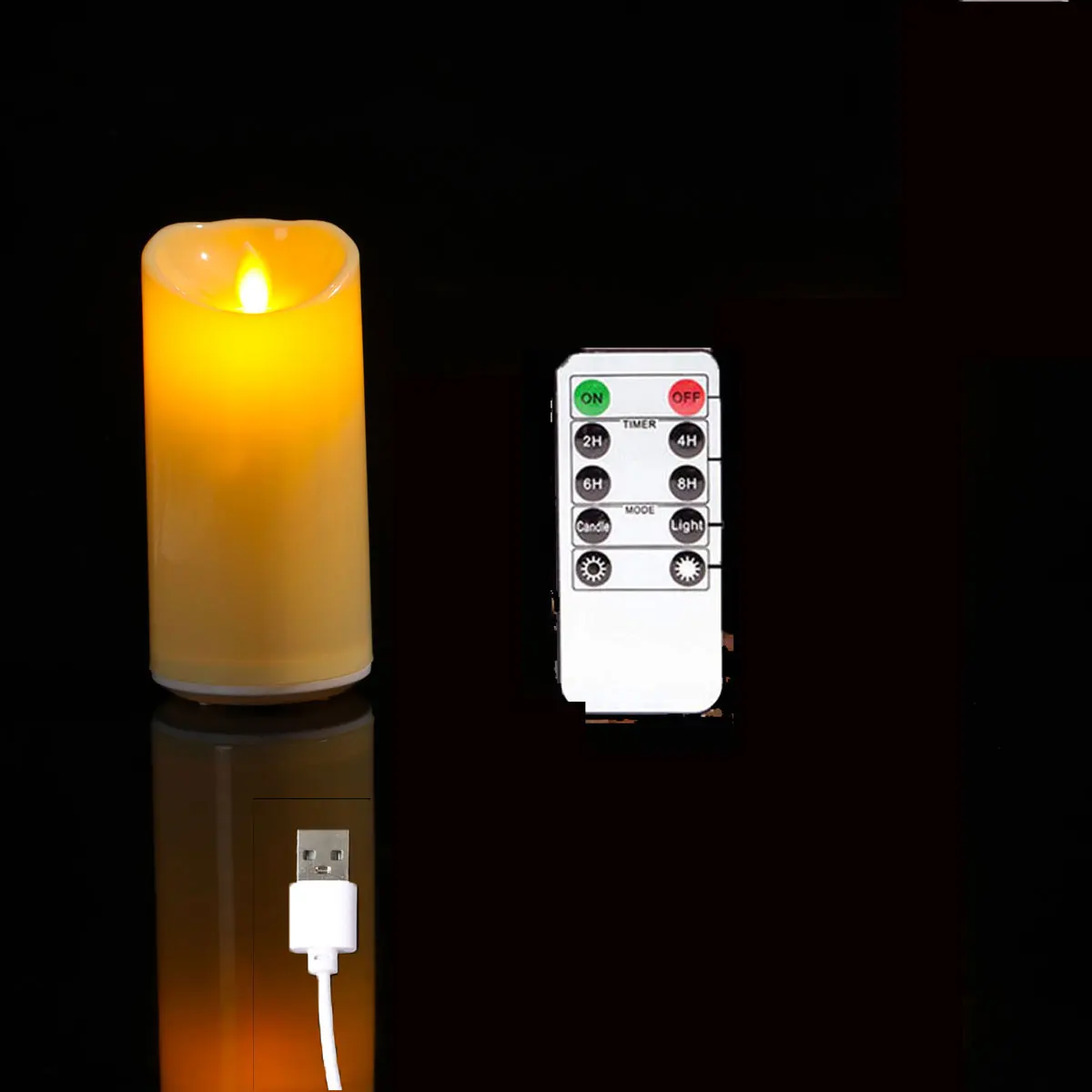 Świeca LED z ruchomym płomieniem i pilotem, ładowana USB Głównik