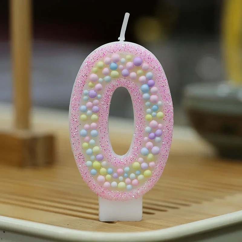Świeczki numeryczne brokatowe na tort urodzinowy — cyfry 0–9 Fluorescencyjny róż