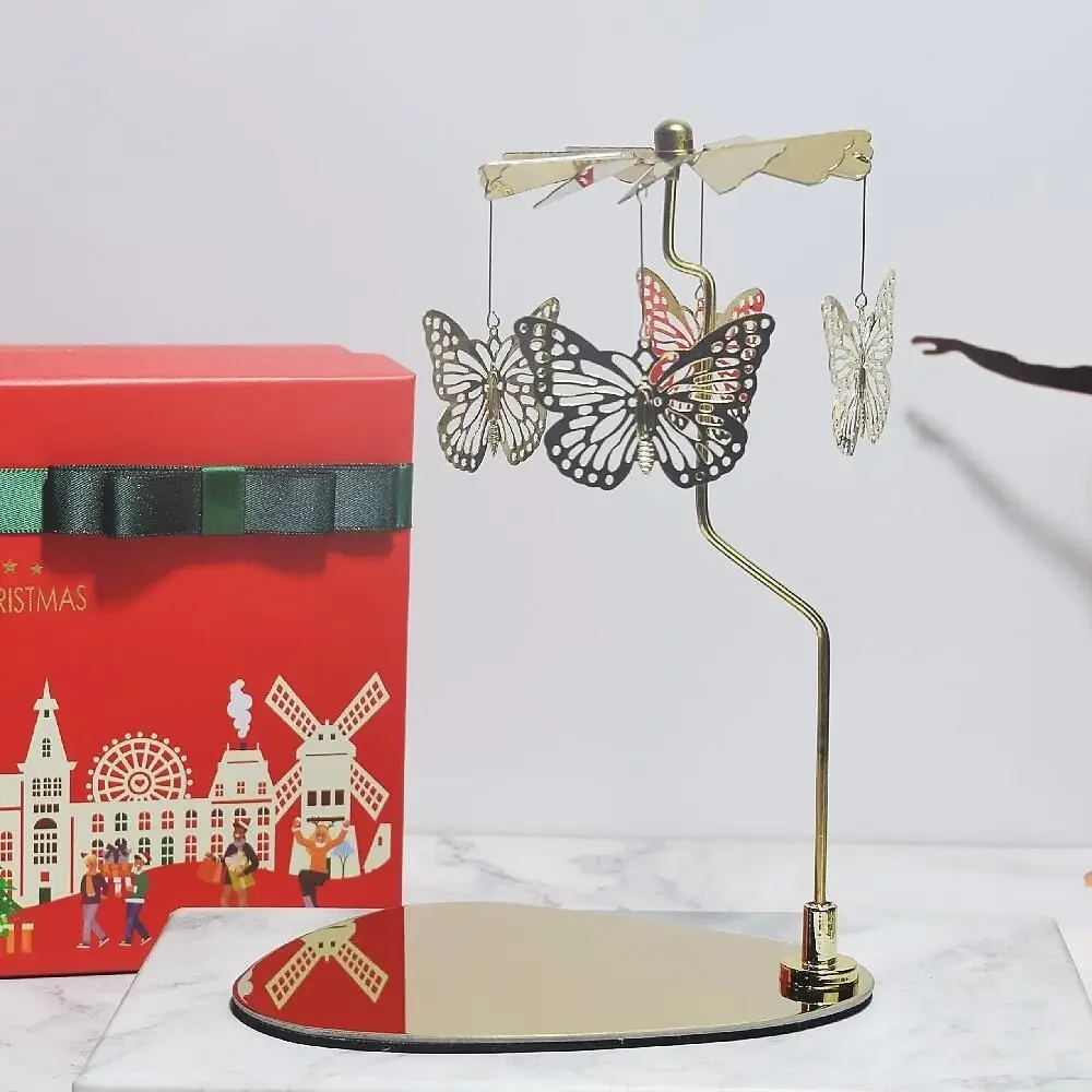 Obrotowy świecznik karuzela spinner metalowy dekoracyjny żółty