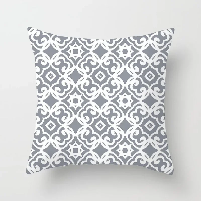 Szara poszewka na poduszkę z geometrycznym wzorem 45x45 cm Czarny