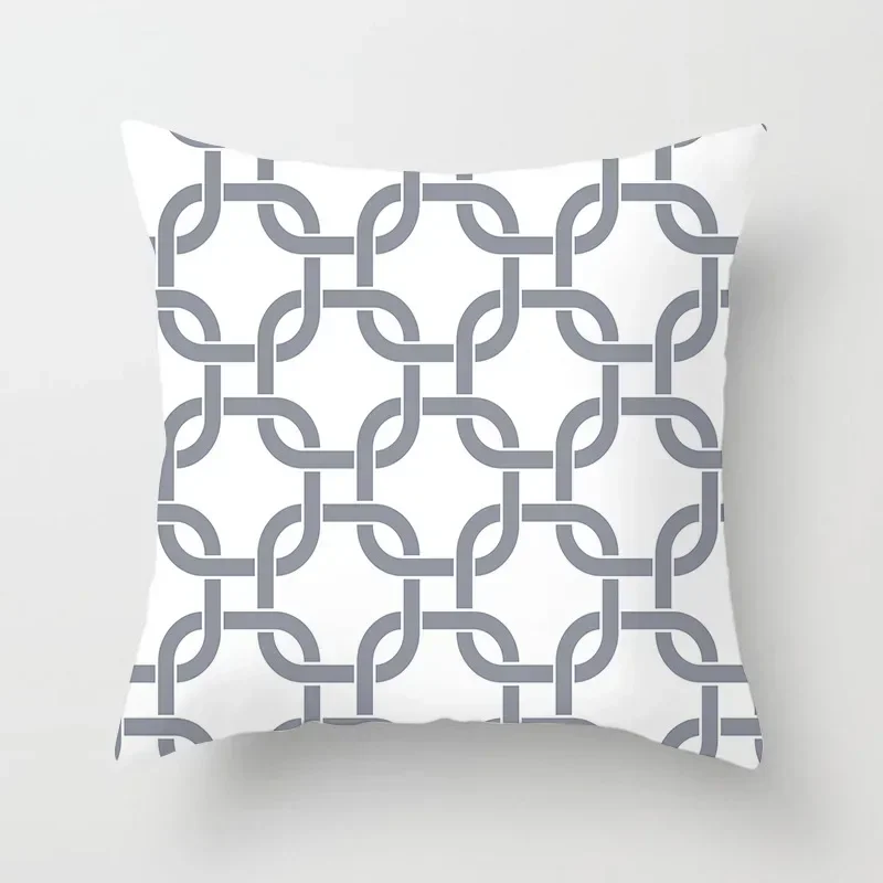 Szara poszewka na poduszkę z geometrycznym wzorem 45x45 cm Różowy