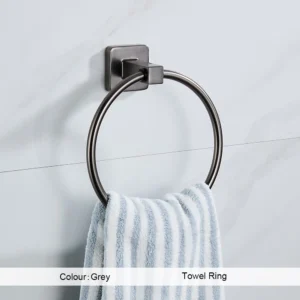 Szary zestaw akcesoriów łazienkowych: wieszaki i półka Towel ring